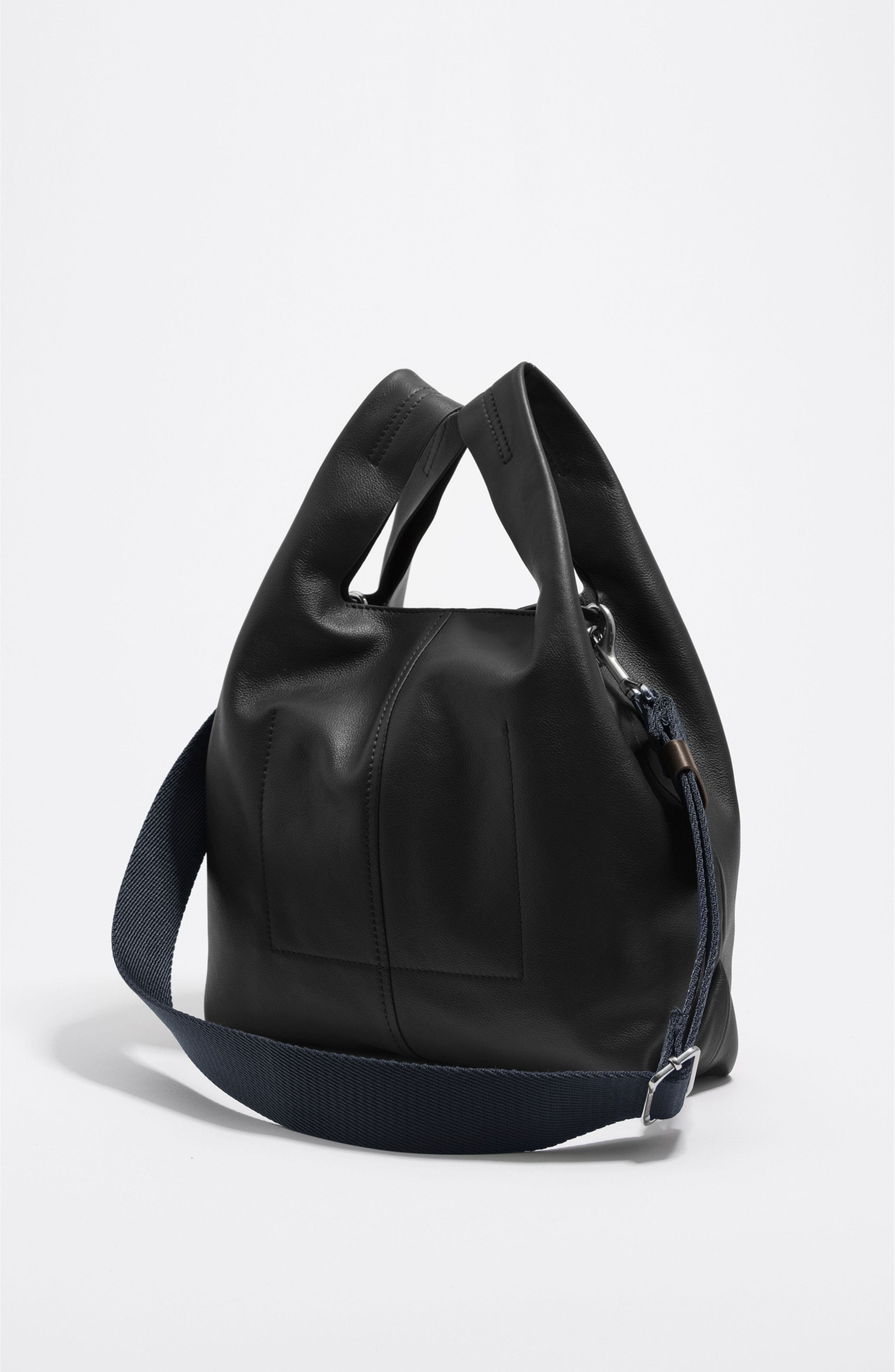 Bimba y Lola Medium Leather Paper Bag, Alternate, color, Black