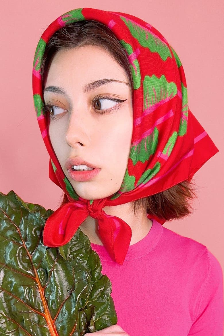 Glowing Chard Cotton Silk Bandana, Alternate, color, Red