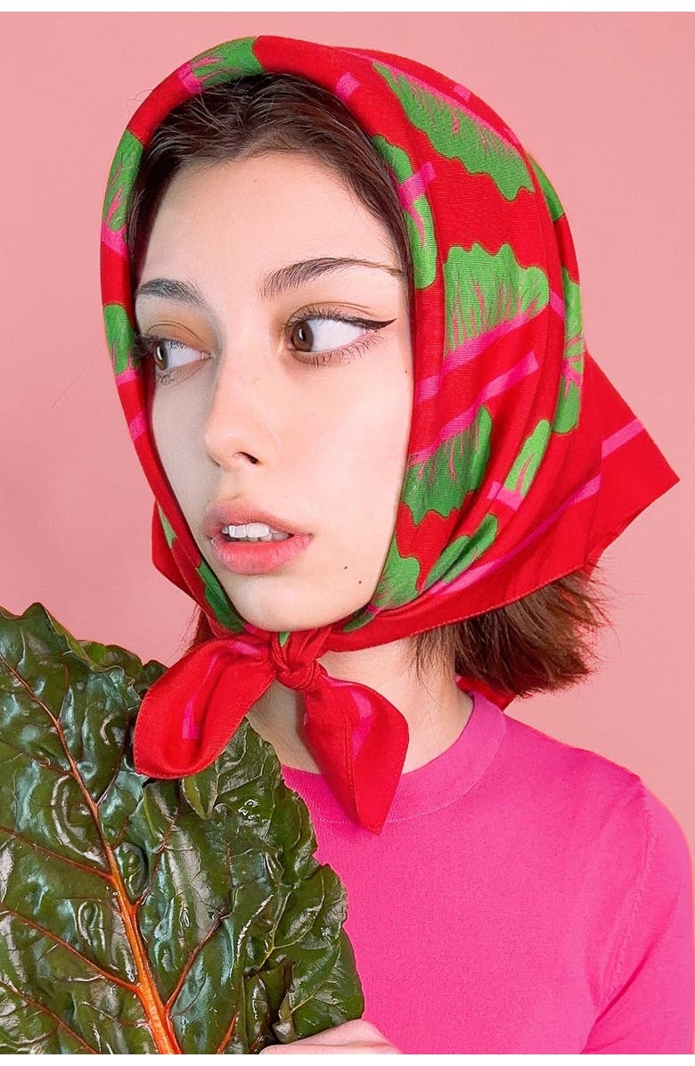 Centinelle Glowing Chard Cotton Silk Bandana, Alternate, color, Red