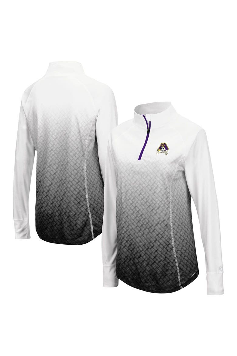 Women's Colosseum White/Black ECU Pirates Magic Ombre Lightweight Fitted Quarter-Zip Long Sleeve Top, Main, color, White