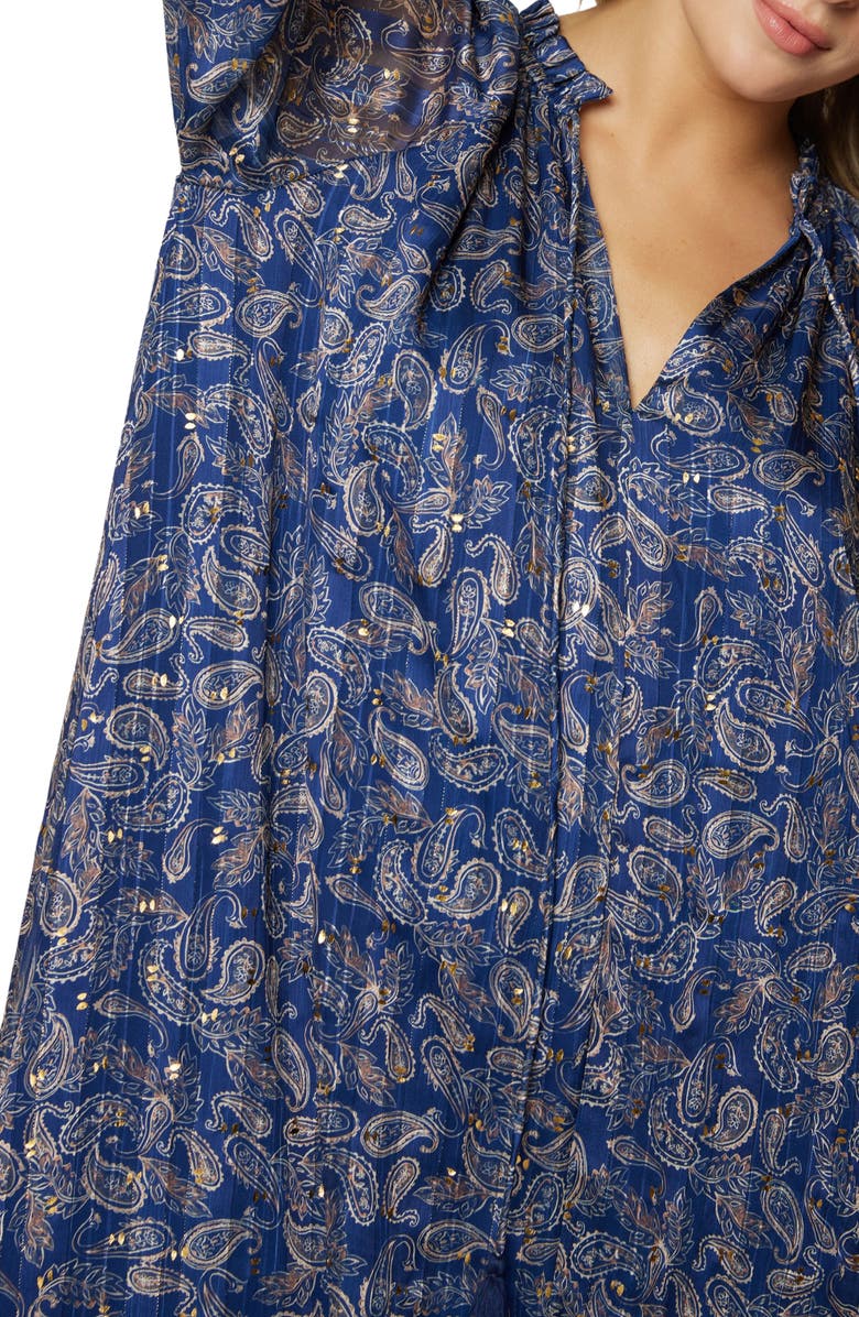 Lost + Wander Wish Upon Paisley Print Split Neck Long Sleeve Maxi Dress, Alternate, color, 