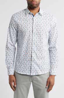 Stone Rose Bicycle Print Stretch Cotton Button-Up Shirt