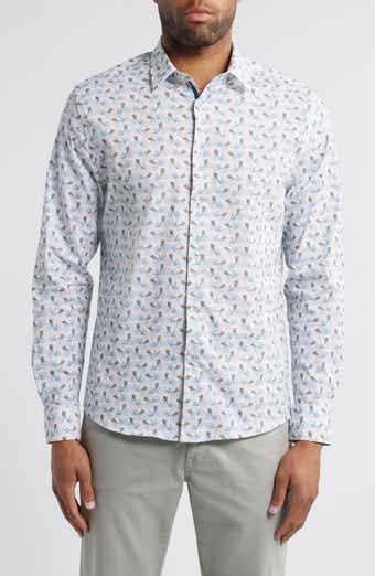 Bicycle Print Stretch Cotton Button-Up Shirt