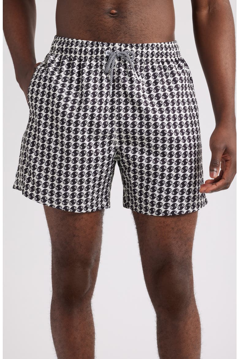 Printed Swim Trunks, Main, color, BLACK/ CREAM