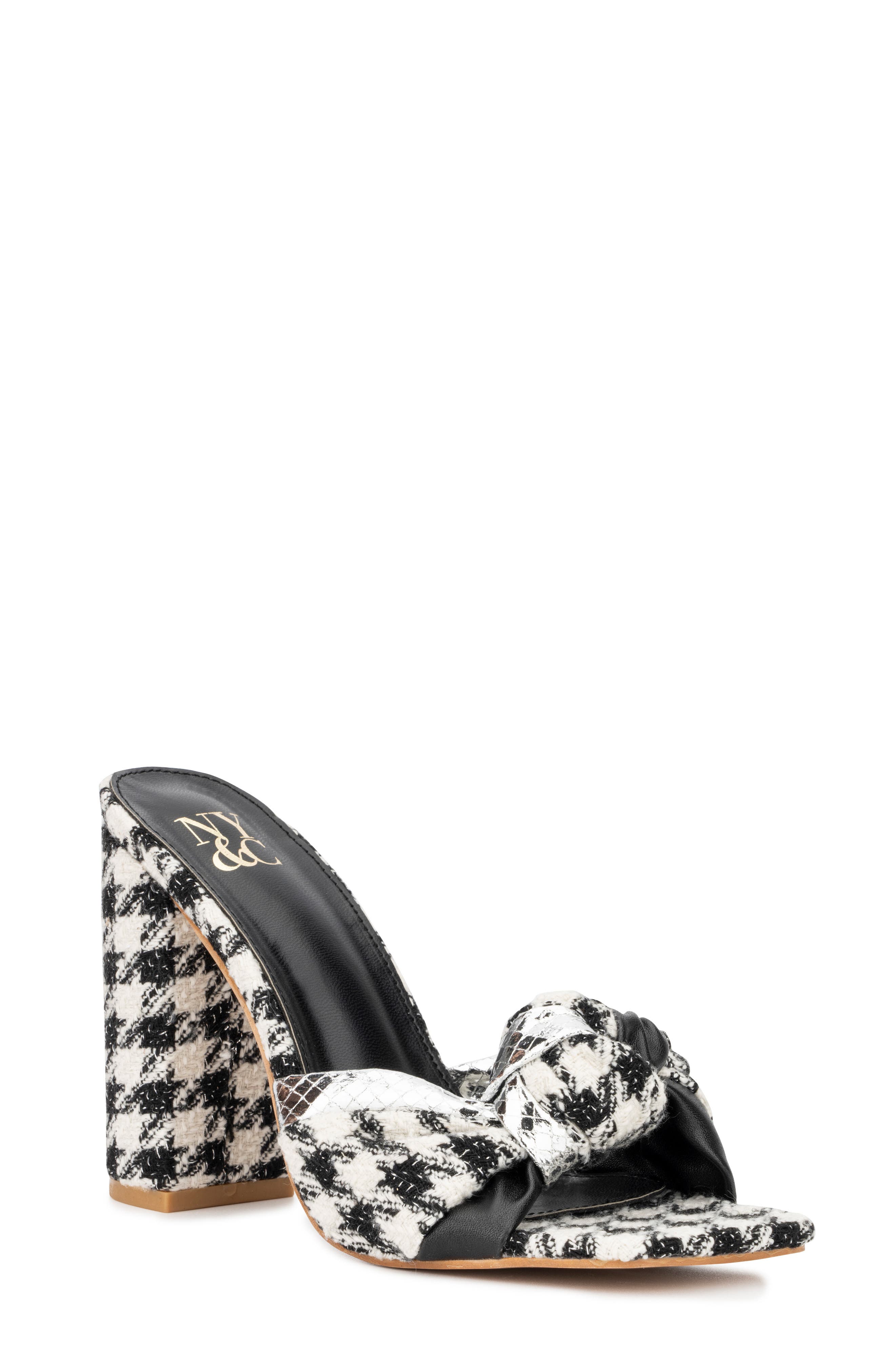 NEW YORK AND COMPANY Anthi Houndstooth Block Heel Sandal, Main, color, 