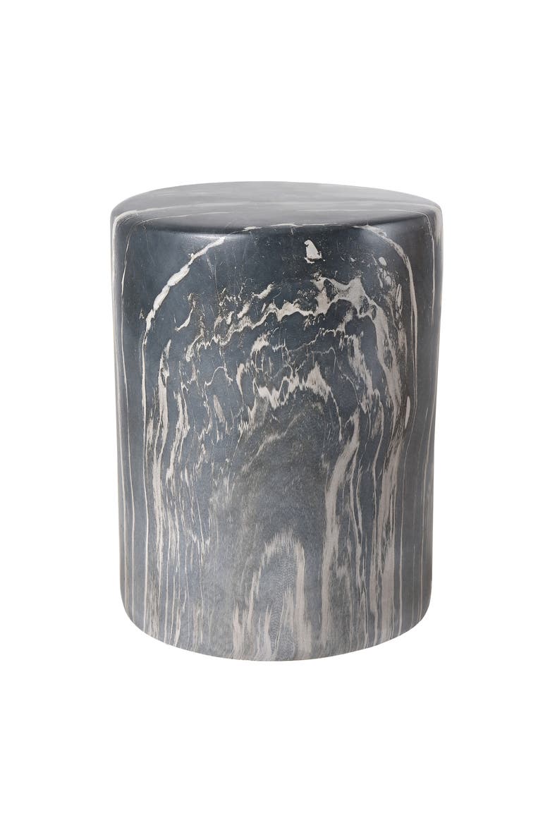 Troy Modern Faux Marble Cylinder Accent Table, Round Pedestal End Table & Decorative Indoor Stool for Living Room, Main, color, Black Marble Finish