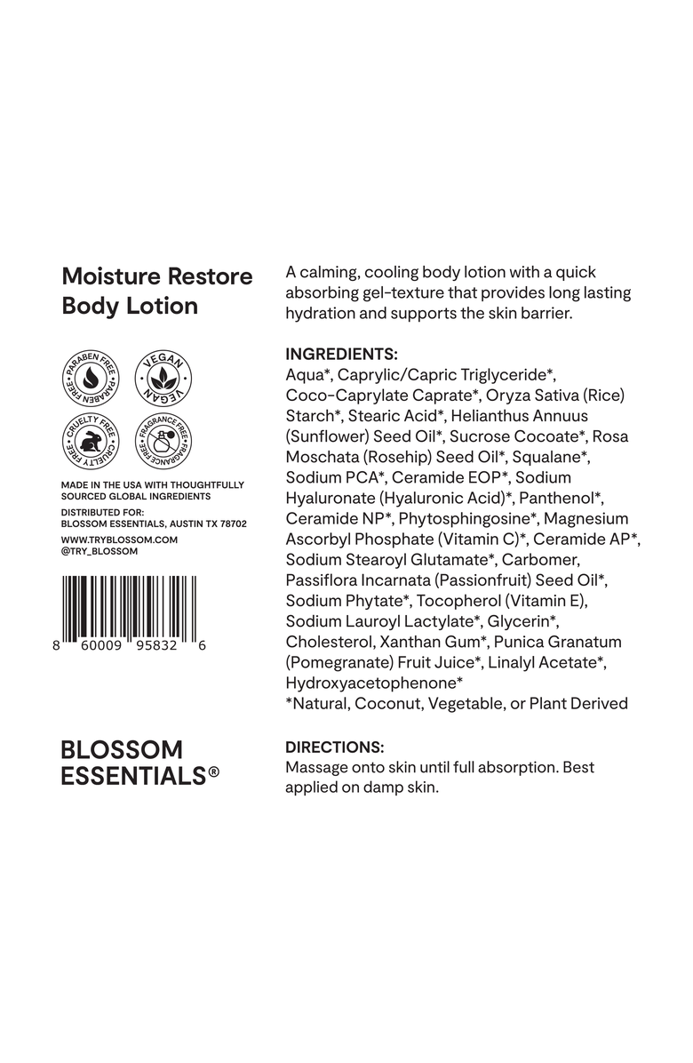 Blossom Essentials Moisture Restore Body Lotion, Alternate, color, NO COLOR