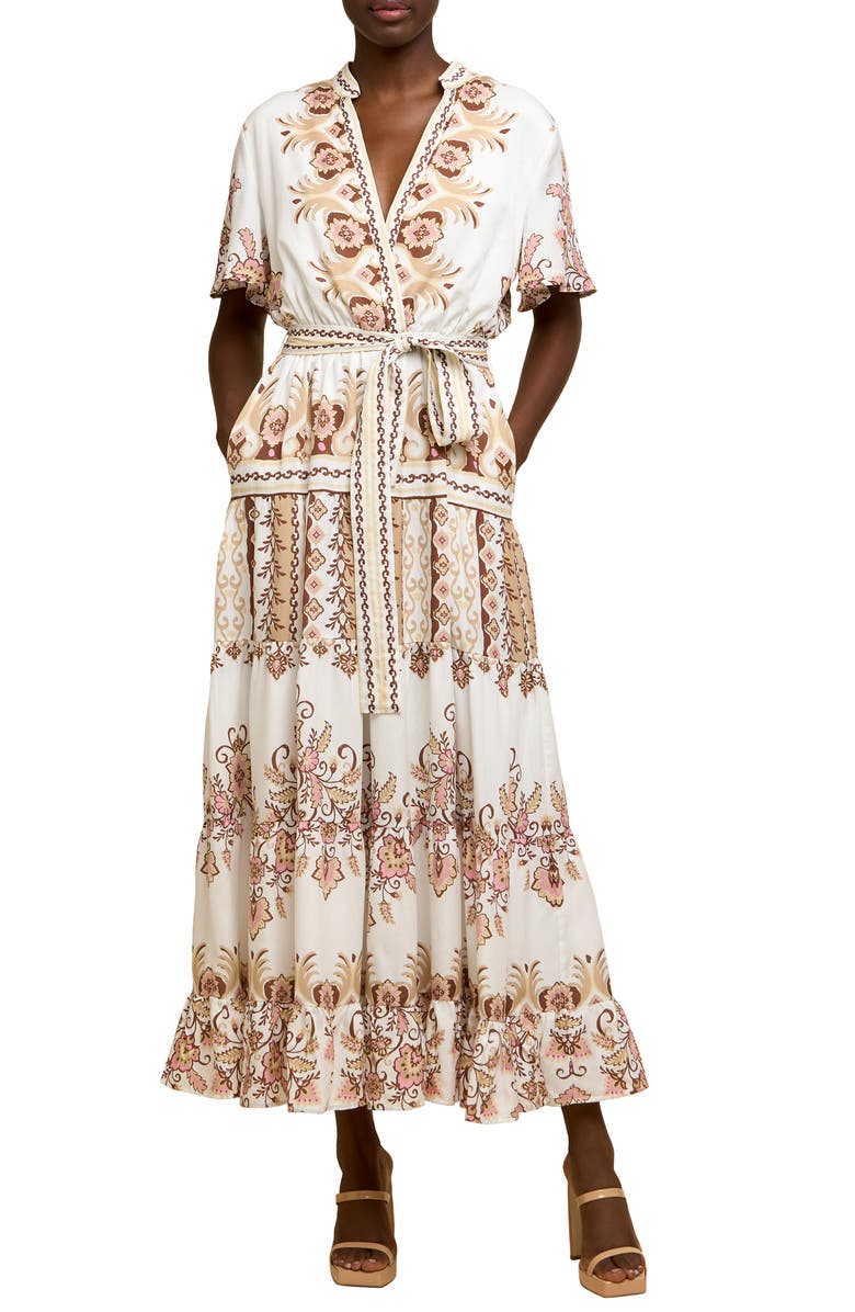 CIEBON Thessa Floral Print Tie Waist Maxi Dress, Main, color, 