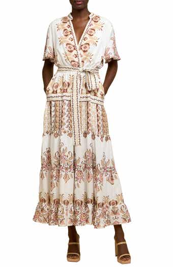 CIEBON Thessa Floral Print Tie Waist Maxi Dress