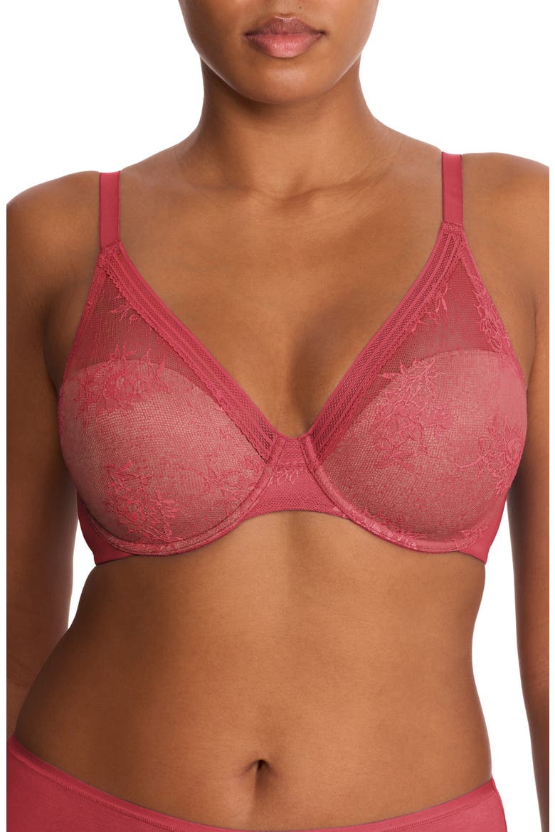 Love Lace Back Smoothing Plunge T-Shirt Bra, Main, color, VINTAGE CHERRY/ BUFF
