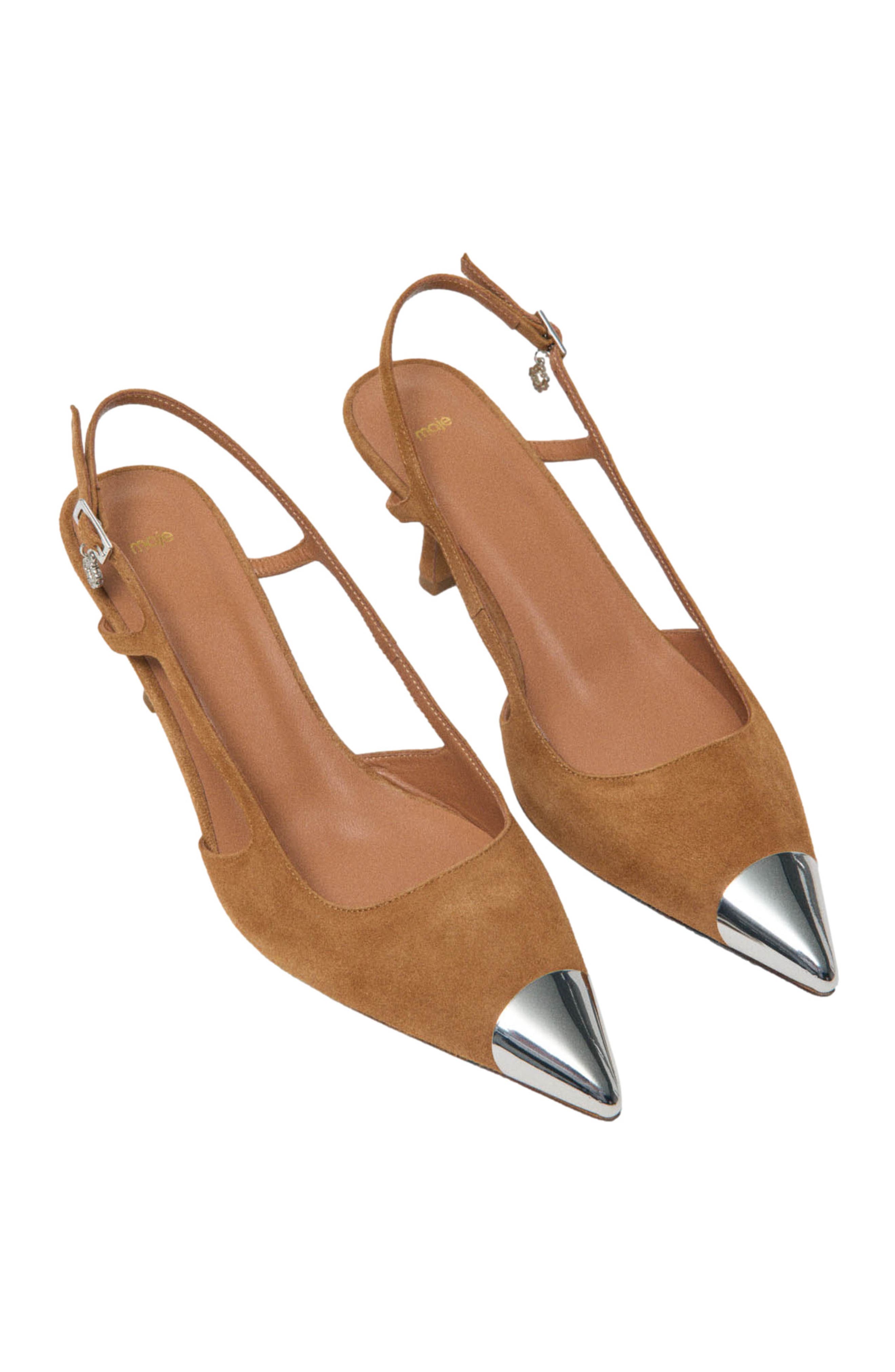 maje Metallic-toe suede pumps, Alternate, color, Camel