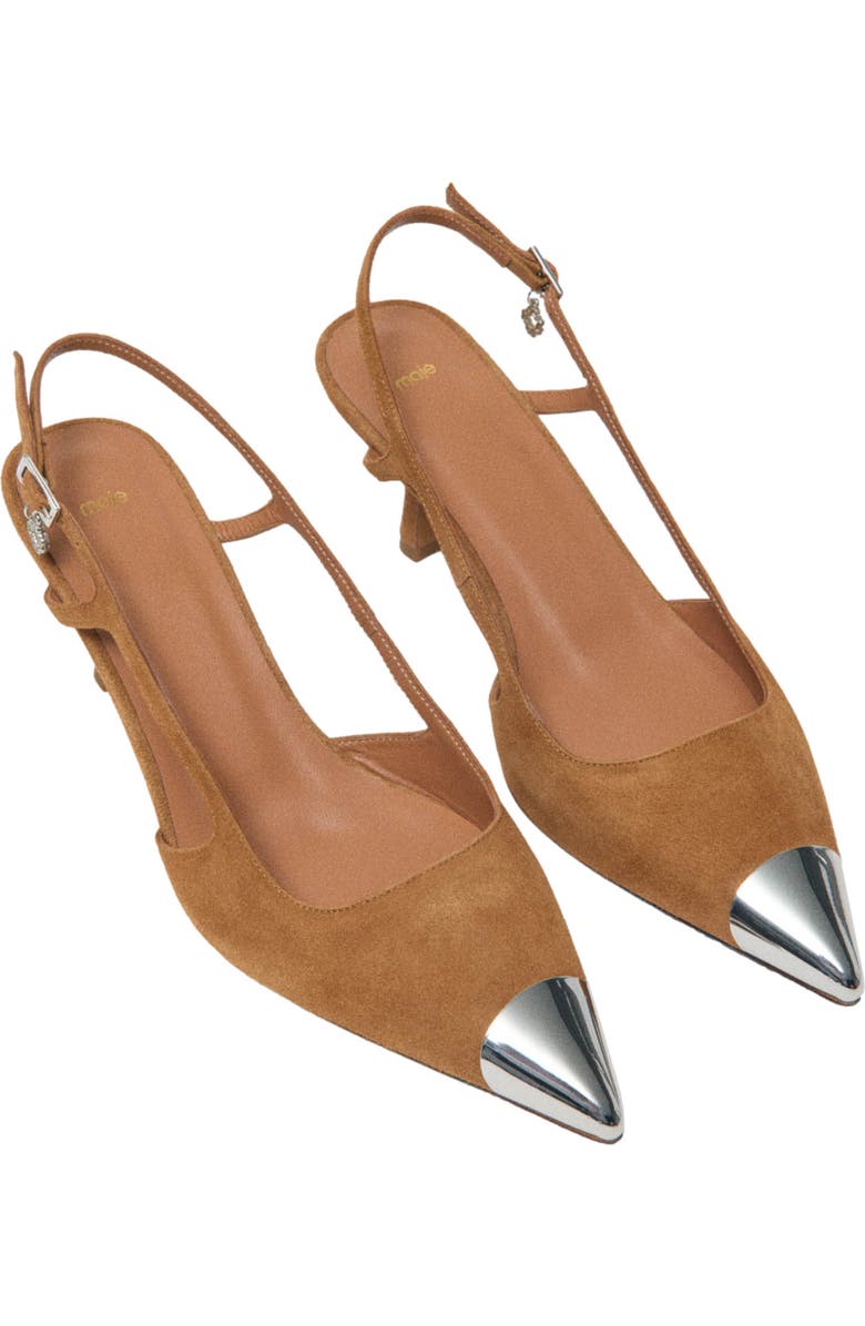 maje Metallic-toe suede pumps, Alternate, color, Camel