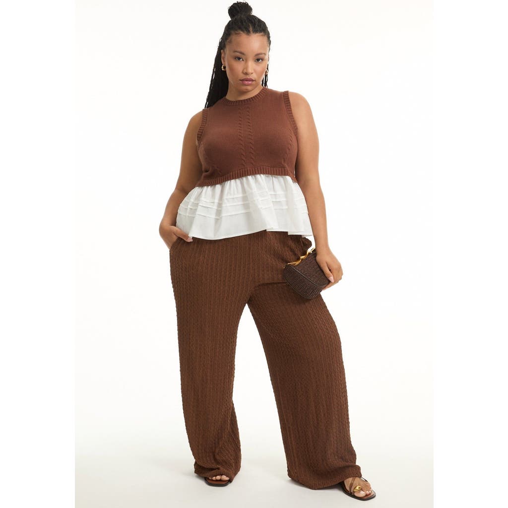 June + Vie Sleeveless Peplum Sweater In Brown
