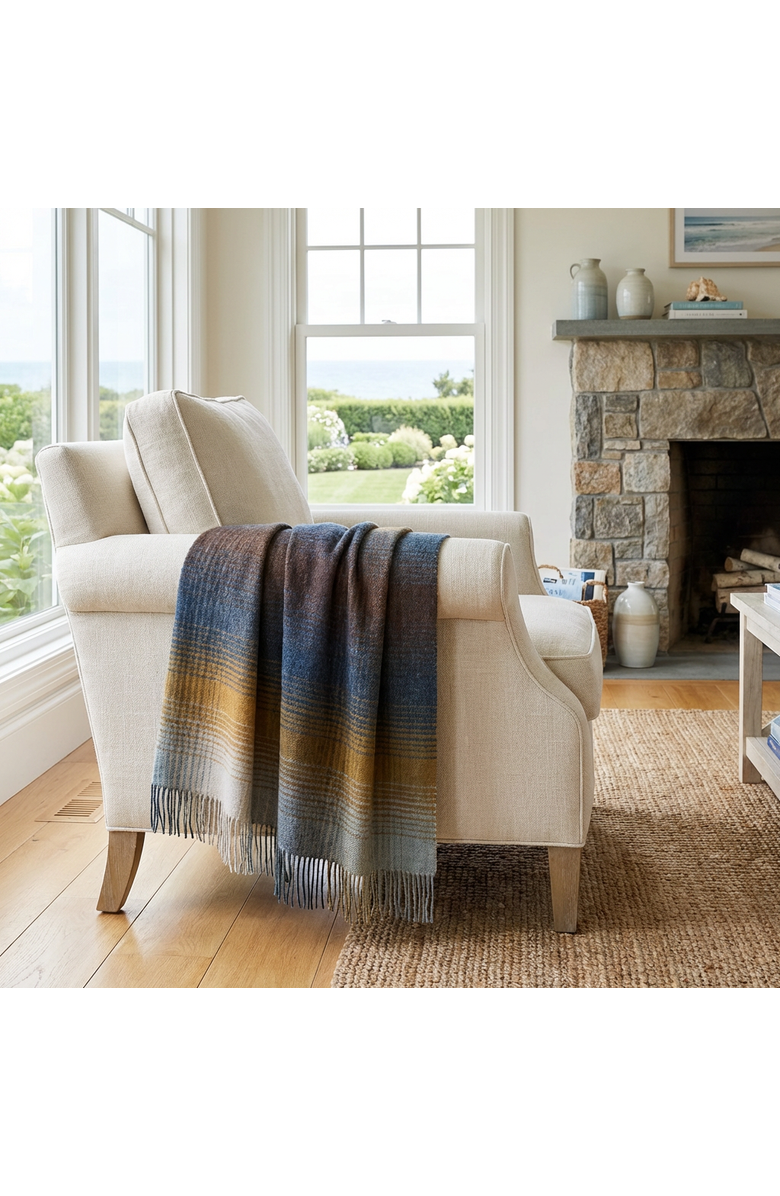 Prince of Scots Highland Tweeds Shetland Lambswool Ombre Throw, Alternate, color, Blue