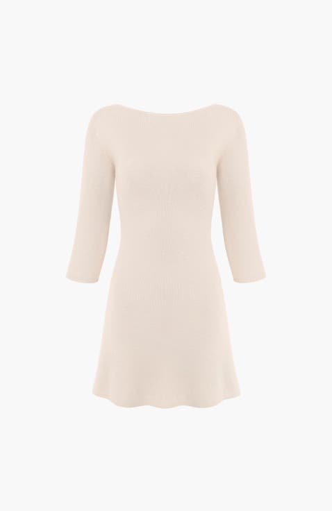 Knit 3/4 Sleeve Boat Neck Dress