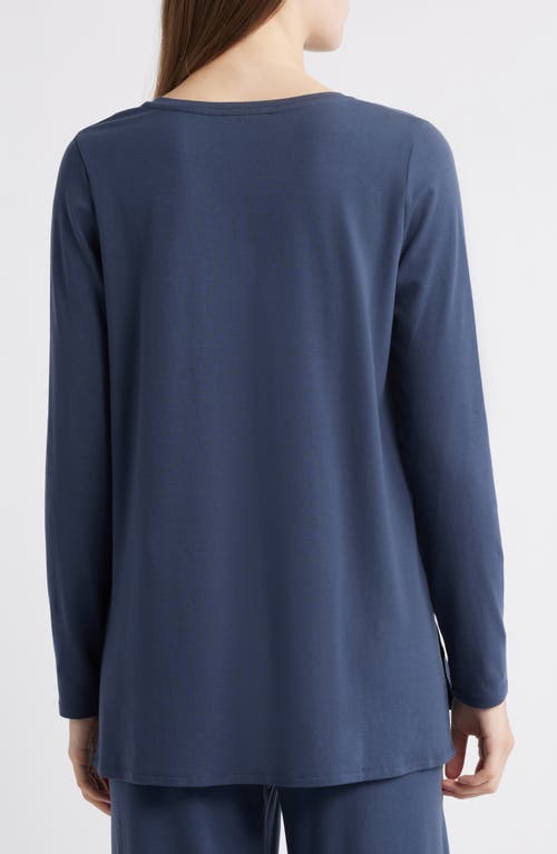 Eileen Fisher Long Sleeve V-neck Tunic Top In Blue