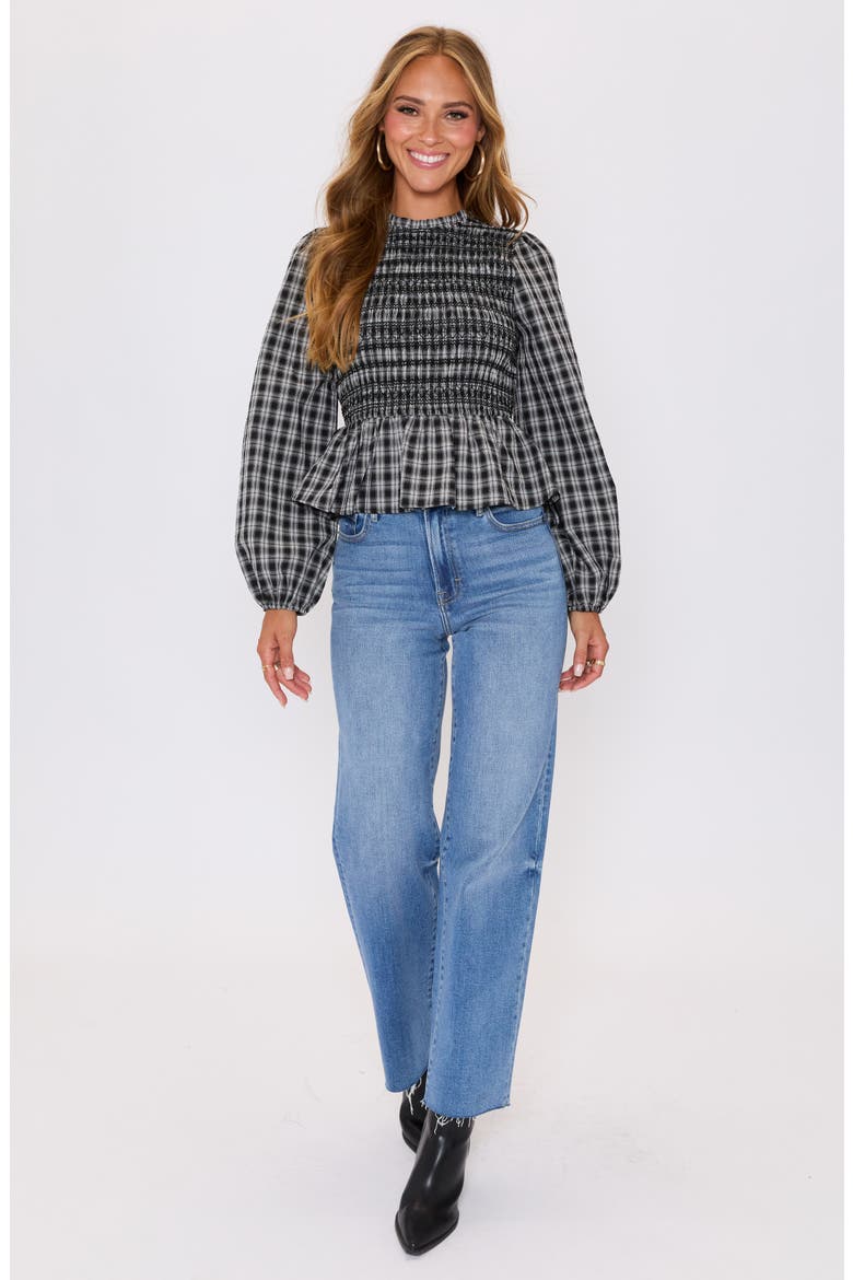 Kaia Plaid Smocked Peplum Top, Alternate, color, NAVY PLAID