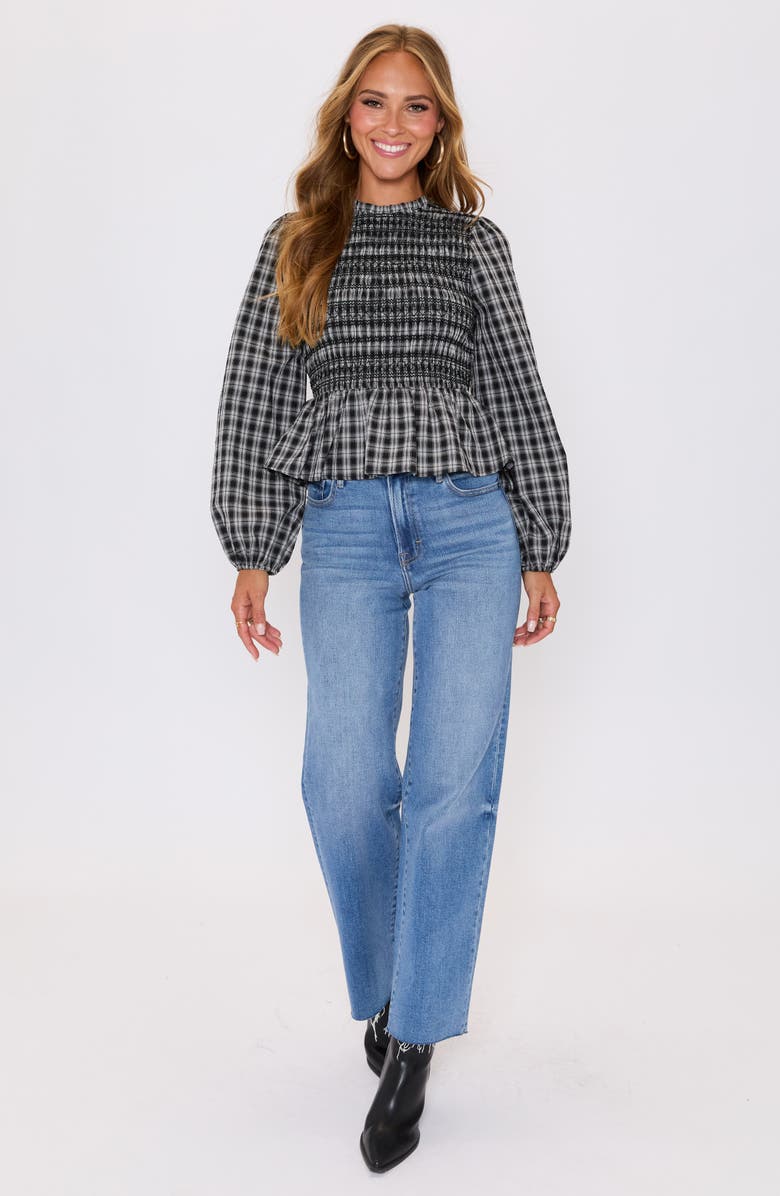 VICI Collection Kaia Plaid Smocked Peplum Top, Alternate, color, Navy Plaid