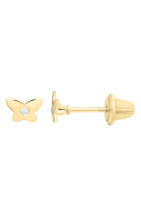 Kids' 14K Gold Diamond Butterfly Stud Earrings