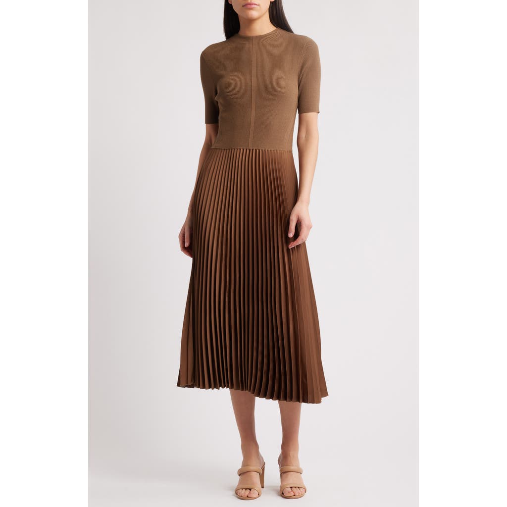 Hugo Boss Boss Faddrid Sweater Dress With Plissé Skirt In Teak