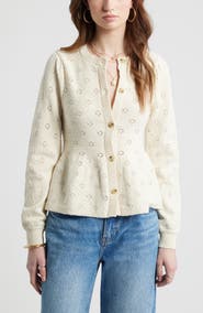 Treasure & Bond Pointelle Peplum Cardigan