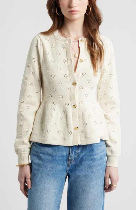 Treasure & Bond Pointelle Peplum Cardigan