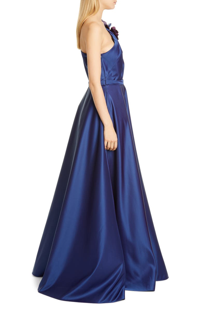 Marchesa Notte One-Shoulder Satin Ballgown, Alternate, color, 