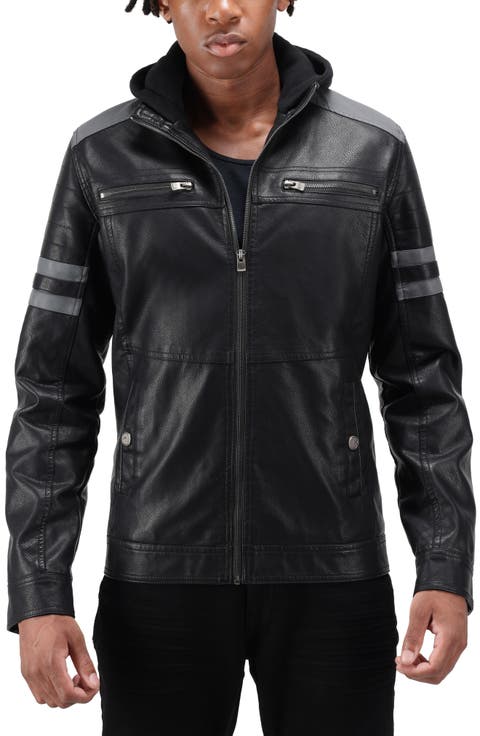 Faux Leather Hooded Moto Jacket