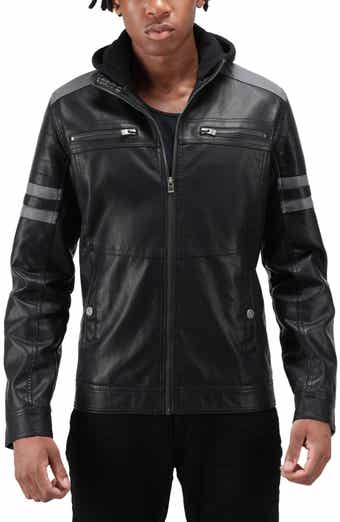 XRAY Faux Leather Hooded Moto Jacket