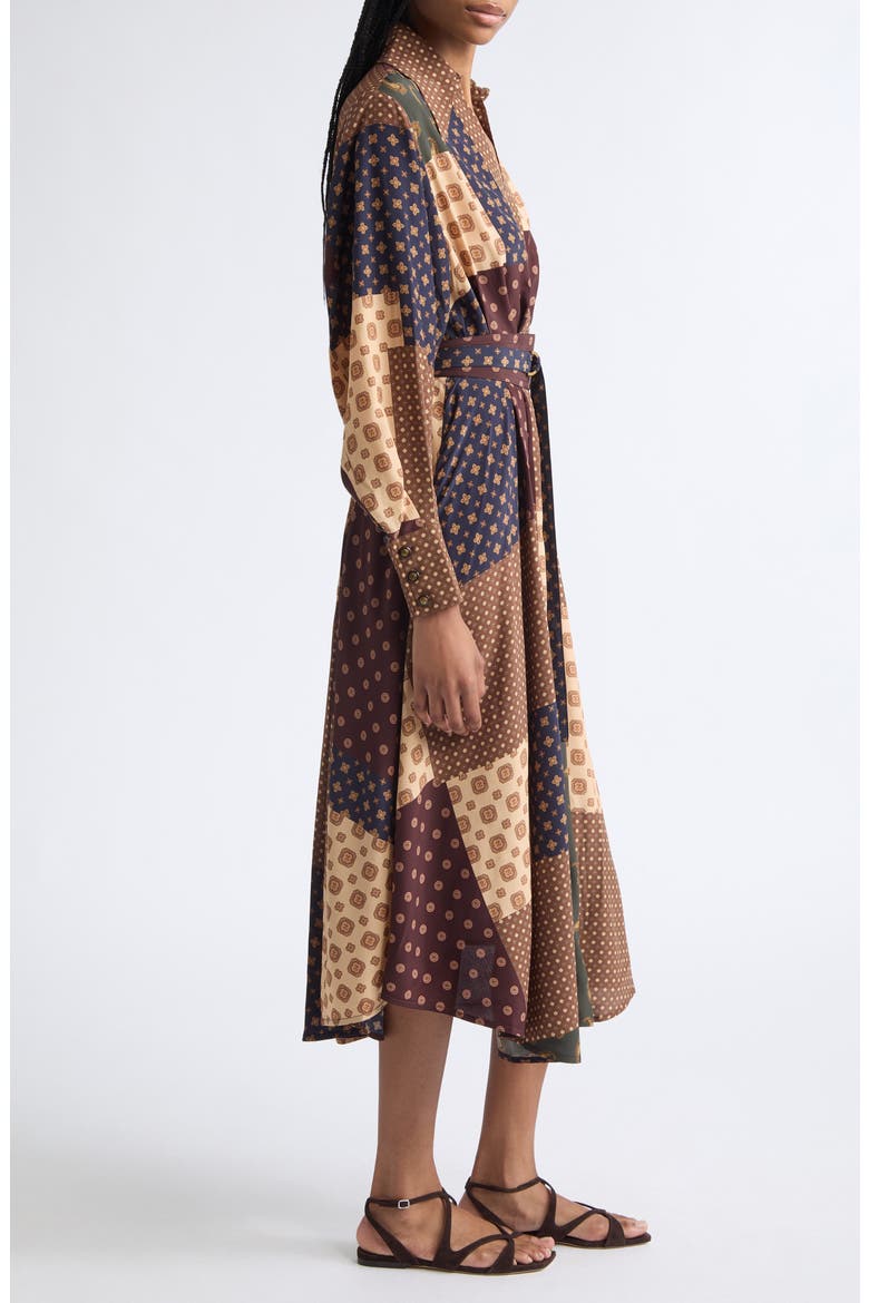 Patchwork Foulard Print Long Sleeve Midi Dress, Alternate, color, GEO PATCH PRINT