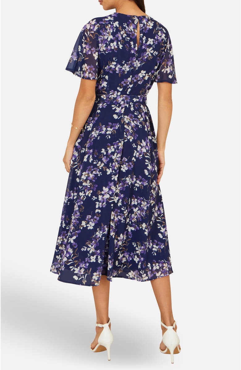 Yumi Blossom Print Midi Skater Dress, Alternate, color, Navy