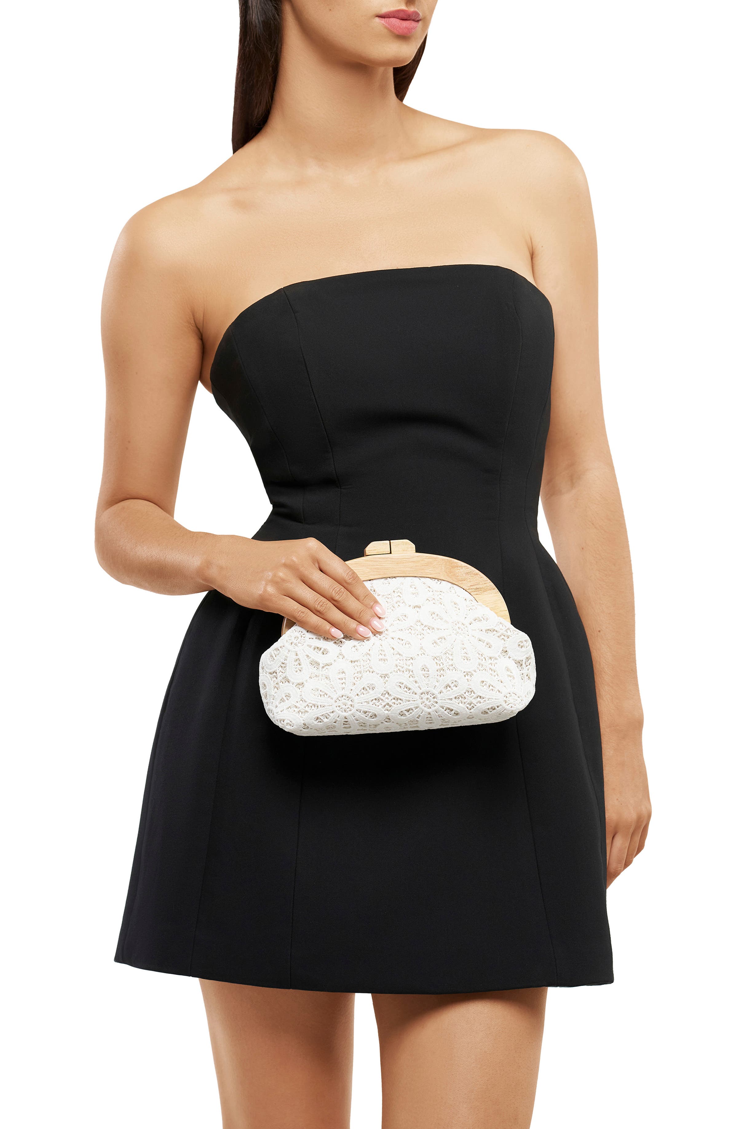 Bonnie Lace Clutch, Alternate, color, WHITE