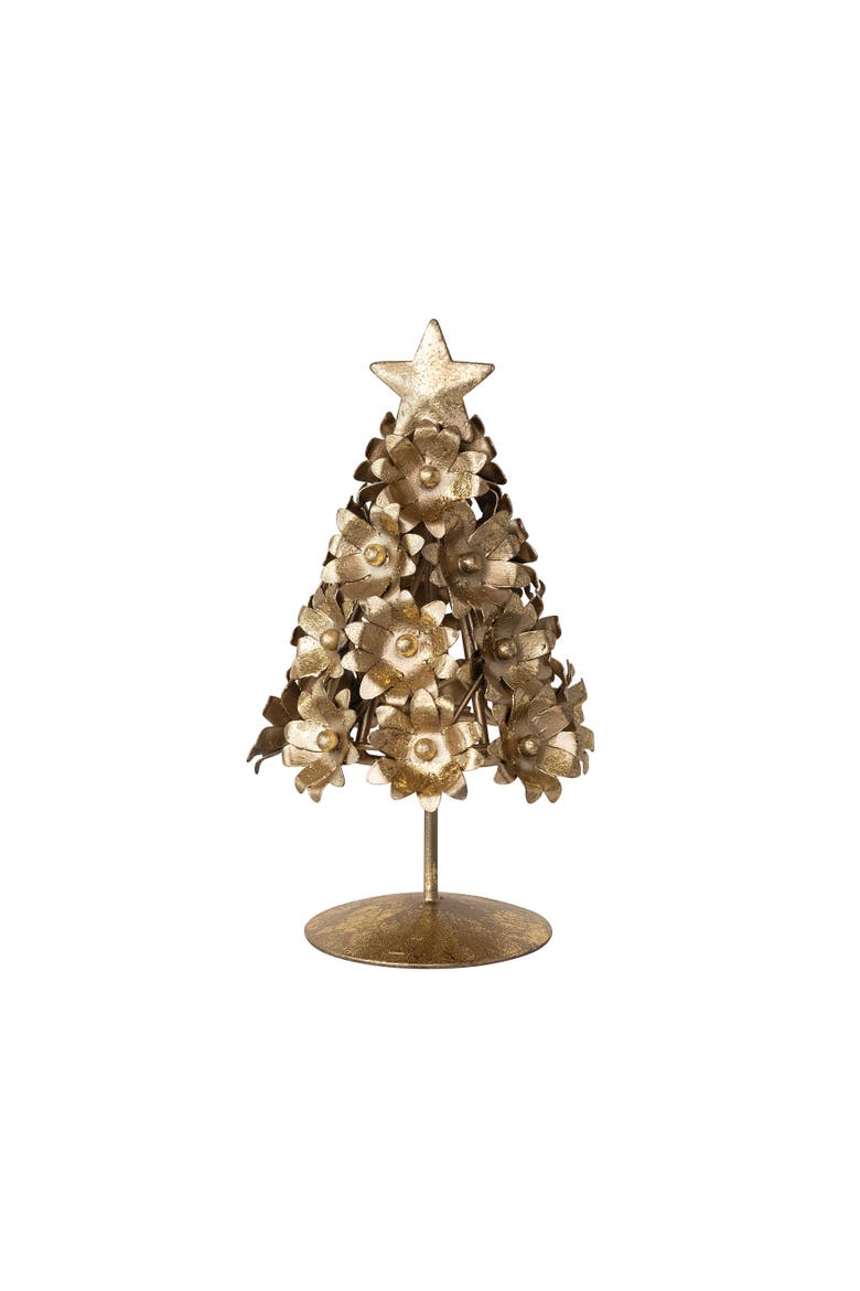 Golden Iron Floral Christmas Tree with Star Accent, Main, color, Gold