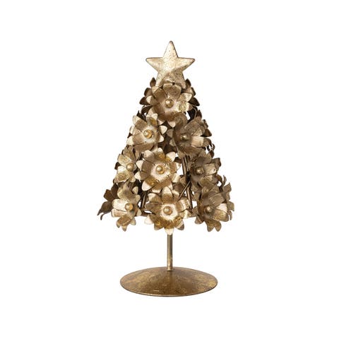 Golden Iron Floral Christmas Tree with Star Accent