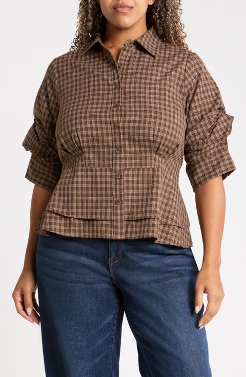 Plaid Double Peplum Top