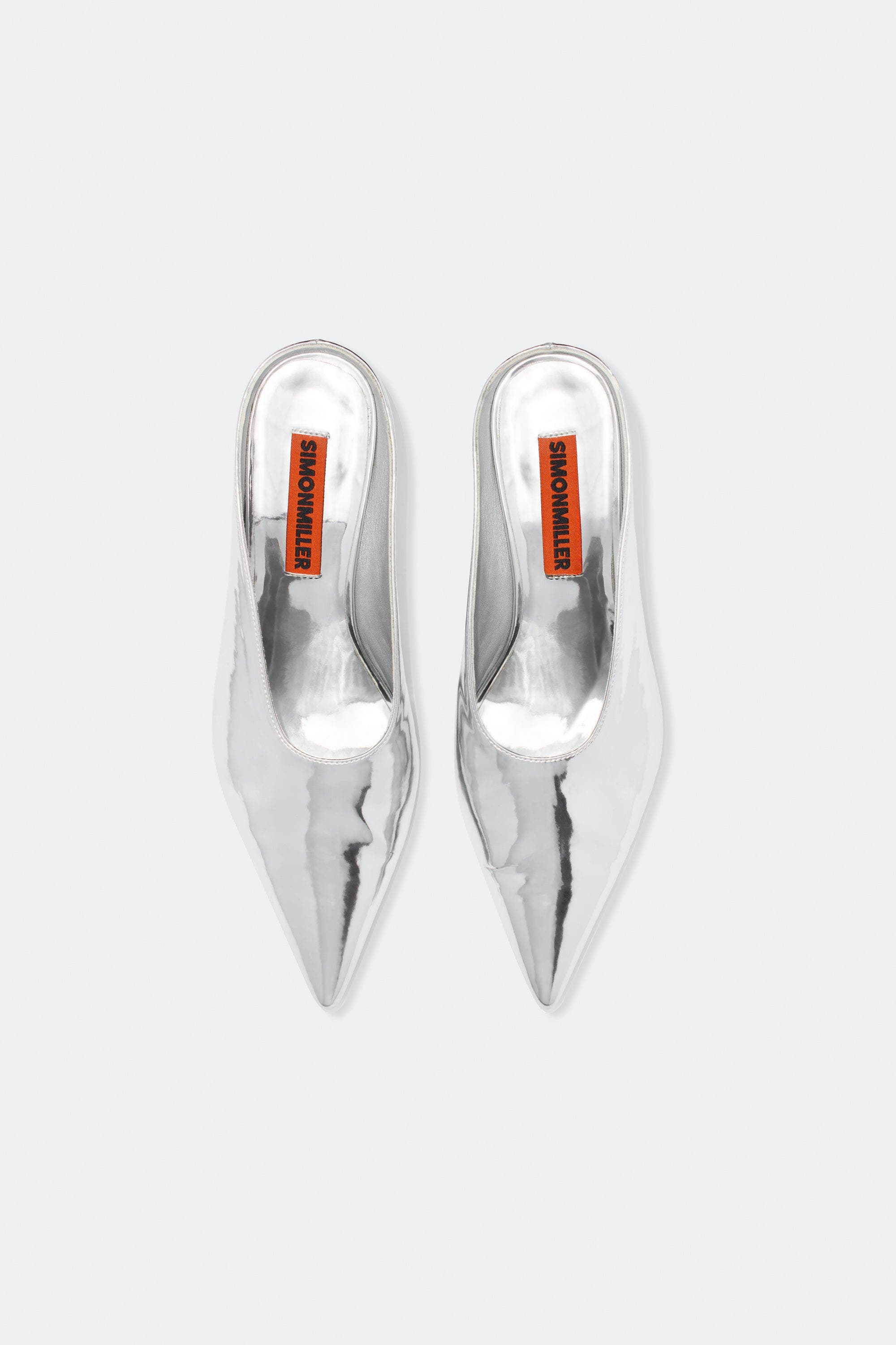 SIMONMILLER Chrome Pointed Gala Mule In Silver, Alternate, color, Silver