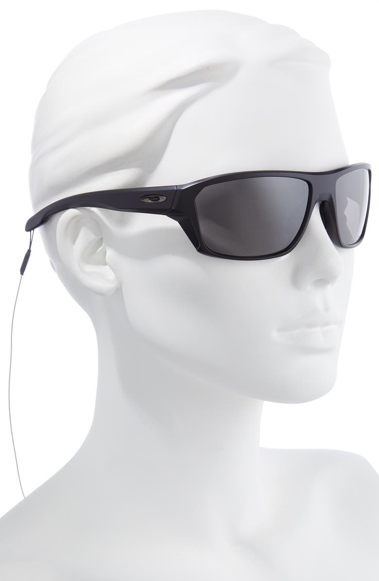 Oakley Split Shot 64mm Polarized Rectangle Sunglasses, Alternate, color, Matte Black/ Prizm Black