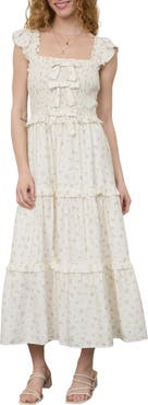AUGUST SKY Bow Smocked Midi Dress