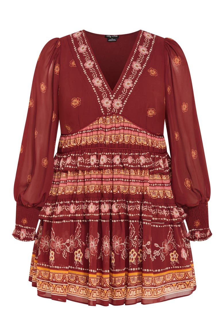 Ophelia Mixed Print Long Sleeve Tiered Minidress, Alternate, color, ORANGE PRINT