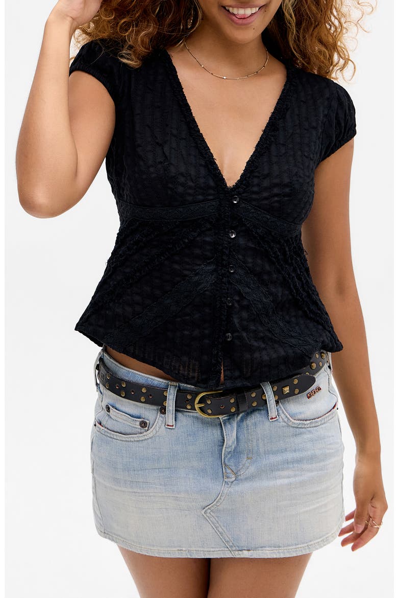 Robyn Ruffle Cotton Lace Top, Main, color, BLACK