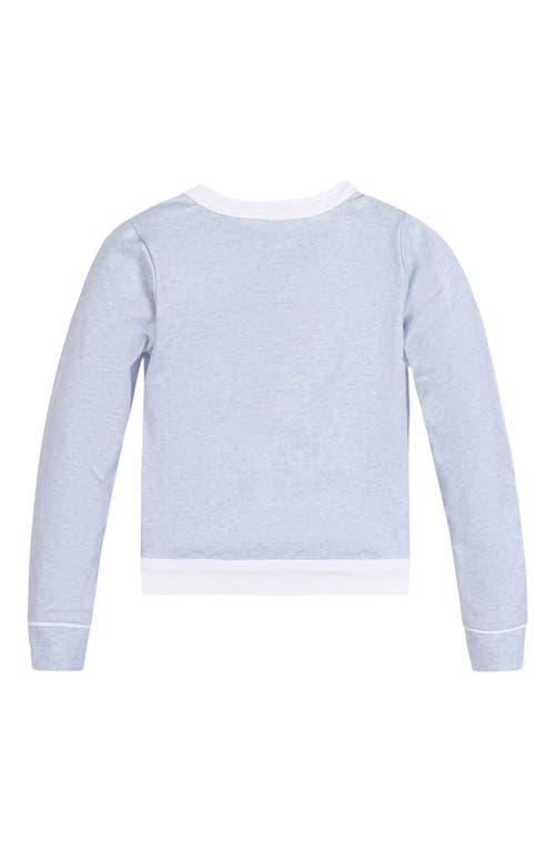 Hope & Henry Girls' Organic French Terry Contrast Trim Cardigan, Kids In Light Blue Heather
