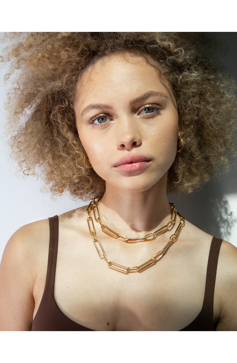 Outofoffice Paperclip Gold Chain Necklace Bracelet Set, Alternate, color, Gold