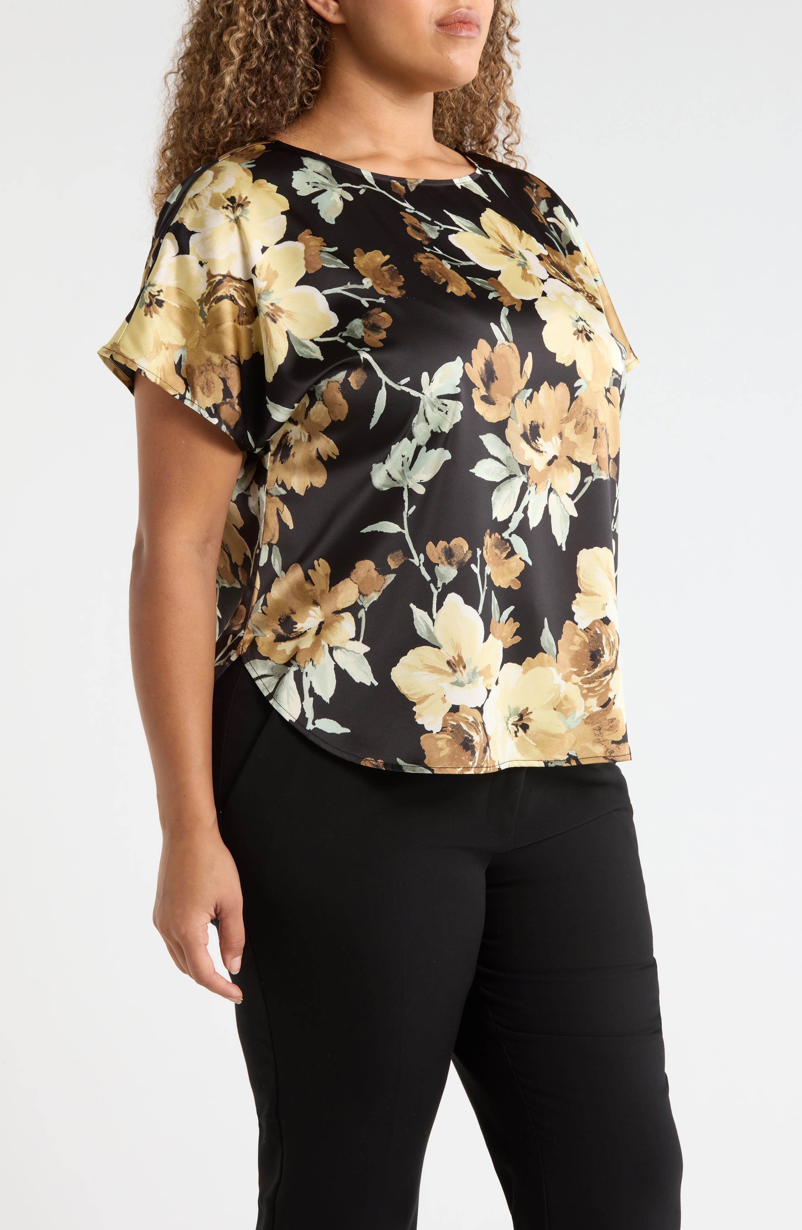 Anne Klein Floral Print Bateau Neck Top