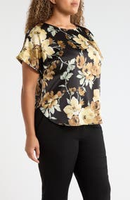 Anne Klein Floral Print Bateau Neck Top