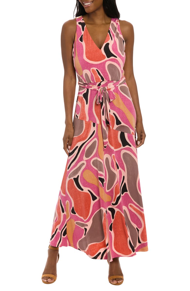 London Times Asymmetric Maxi Dress, Main, color, Lavender/ Rust