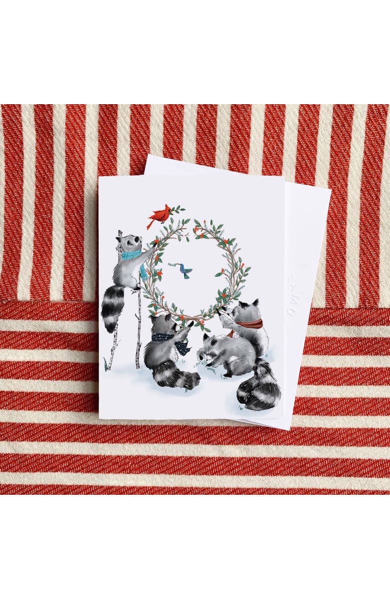 Ramus & Co Winter/Holiday Greeting Card Pack Sets (3 ct) Raccoon Family Wreath, Alternate, color, Multi-Pack