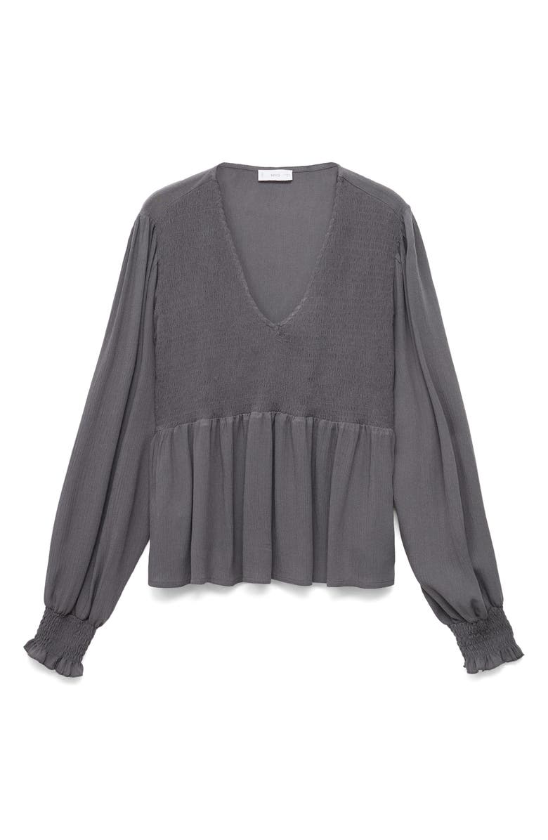 MANGO TEEN Smocked Flowy Top, Alternate, color, Charcoal
