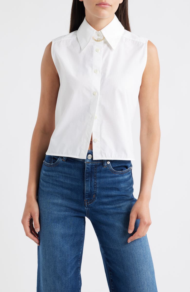 FRAME The Prep Embellished Sleeveless Button-Up Shirt, Main, color, 