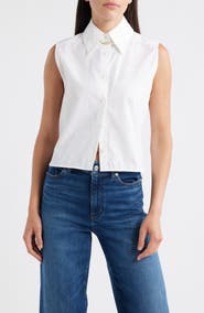 FRAME The Prep Embellished Sleeveless Button-Up Shirt