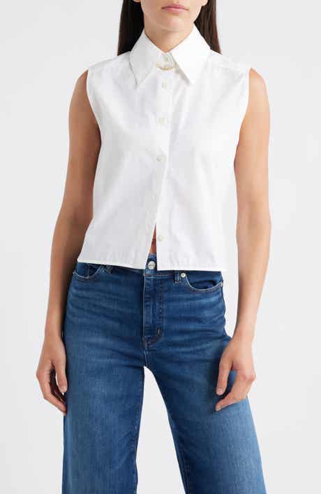 FRAME The Prep Embellished Sleeveless Button-Up Shirt